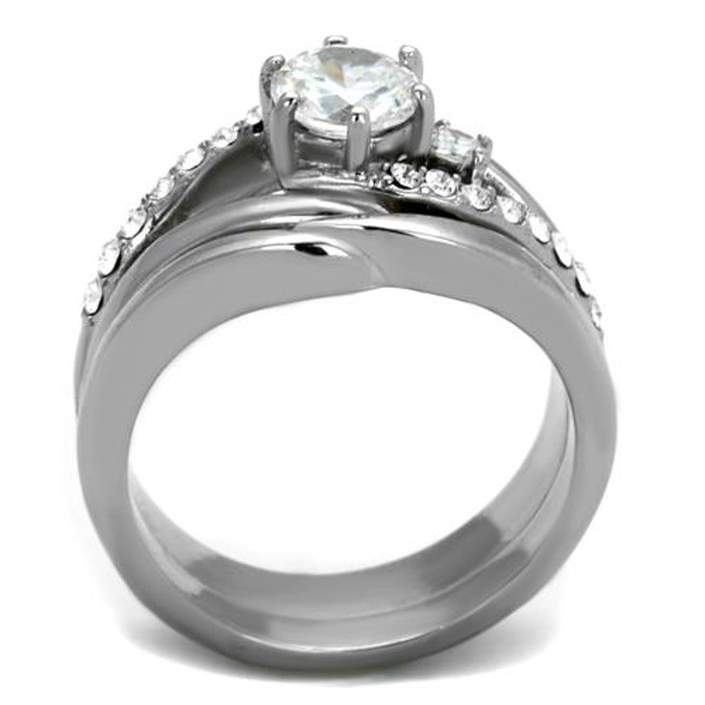 ARTK2118 Stainless Steel 1.19 Ct Round Cut Cubic Zircona Wedding Ring Set Women's Sz 5-10